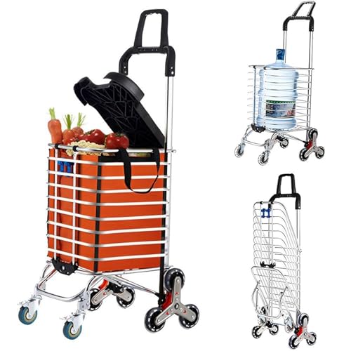Carrito de la compra plegable para subir escaleras, 8 ruedas con mango giratorio de 360°, capacidad de 51 kg para transporte sin esfuerzo y compras de comestibles
