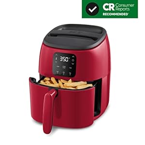 DASH Tasti Crisp Electric Air Fryer Oven 26 Qt Red–Compact Air Fryer for Healthier Food in Minutes Ideal for Small Spaces Auto Shut Off Digital 1000 Watt