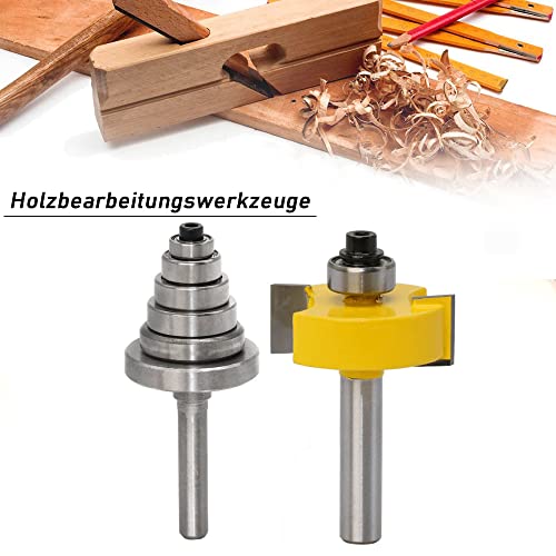 Mesee 8mm Schaft Rabbeting Bit Set, Rabbet Oberfräser, T-Nut-Falzfräser mit 6 einstellbaren Lagern, Tiefen 9,52mm, 12,7mm, 15,9mm, 19,05mm, 22,2mm und 28,6mm Bündigfräser für Holzgravierwerkzeuge