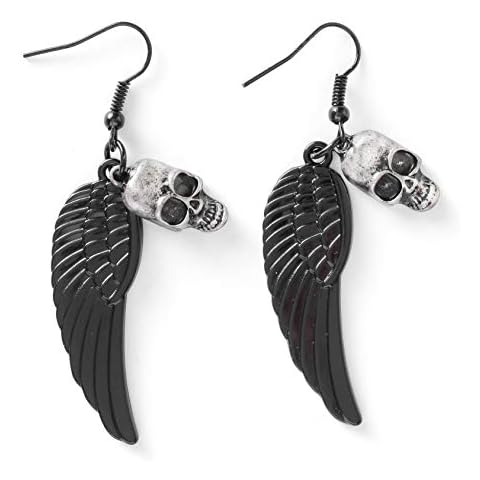 HAQUIL Skull Jewelry Gothic Punk Black Angel Wing Skull Earrings for Women and Girls Cover