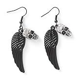 HAQUIL Goth Black Angel Wing Skull Earrings, Halloween Gothic Skull Jewelry Gift for Women