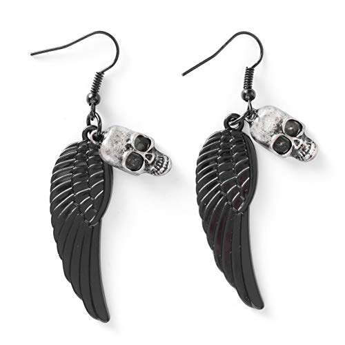 HAQUIL Goth Black Angel Wing Skull Earrings, Halloween Gothic Skull