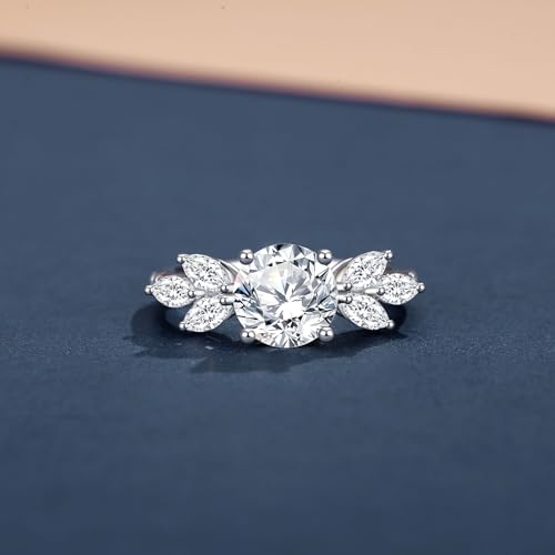 Moissanite Engagement Rings for Women,Round Cut VVS1 D Color Moissanite Ring,Sterling Silver Plated 18K White Gold Wedding Band Ring for Women3