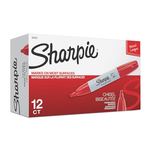 Sharpie Permanent Markers, Chisel Tip, Red, 12 Count