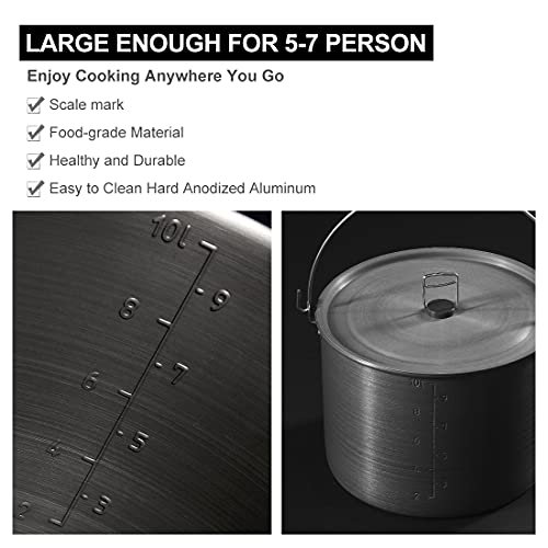 Alocs Camping Pot, Aluminum Camping Cooking Pot With Folding Handle, Portable Backpacking Cookware Camping Hanging Pot For Outdoor Picnic Hiking #TOP3