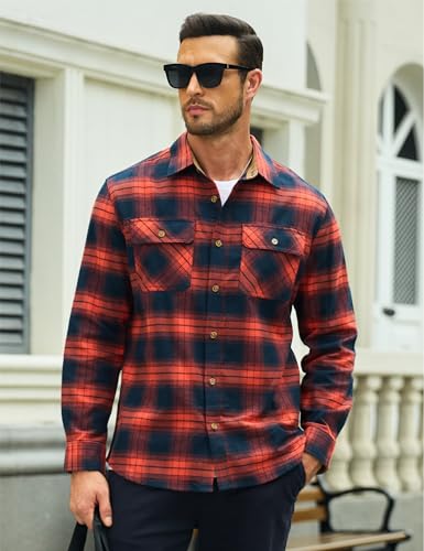 MAGCOMSEN Men's Flannel Shirts Long Sleeve Plaid Shirt Button Up Casual Shirts Lightweight Shirt Jacket with 2 Pockets2