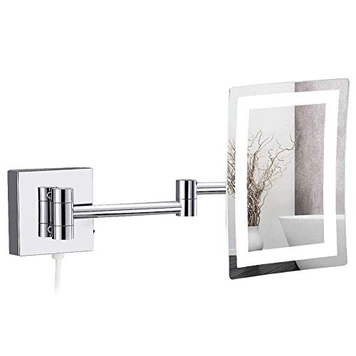 GURUN Wandmontierter Make-up-Spiegel, beleuchtet, rechteckig, mit 5-facher Vergrößerung, einseitig aus Messing, verchromt 1801D Cover
