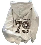 COZYEASE Women's Leopard Number Print Hoodie Long Sleeve Drawstring Graphic Sweatshirts Loose Pul...