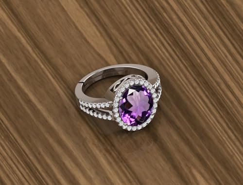Image of LMDPRAJAPATIS 9.25 Ratti 8.50 Carat Natural Amethyst Gemstone Silver Plated Ring Oval Cut Gift for Womens And Girls