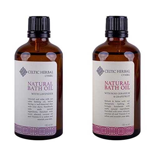 Celtic Herbal Bath Oil Multipack | Lavender | Rose Geranium & Grapefruit | 100% Natural, Softens & Nourishes Skin
