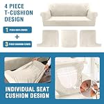 H.VERSAILTEX Sofa Cover 4 Piece T Cushion Sofa Slipcovers Couch Cover Furniture Protector Stretch T Cushion Sofa Covers for 3 Cushion Couch with 3 Individual T Cushion Covers, Ivory - Image 4