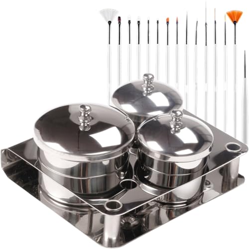 Set de 18 tazas de acero inox para arte de uñas miniatura 1