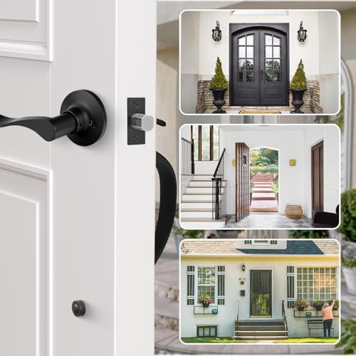 Image of Haidms Front Door Handle Black, Entry&Exterior Door Handles and Reversible Handle Lever,Single Cylinder Door Handle Set with Lower Half Lever for Left and Right Hand Door, Matte Black