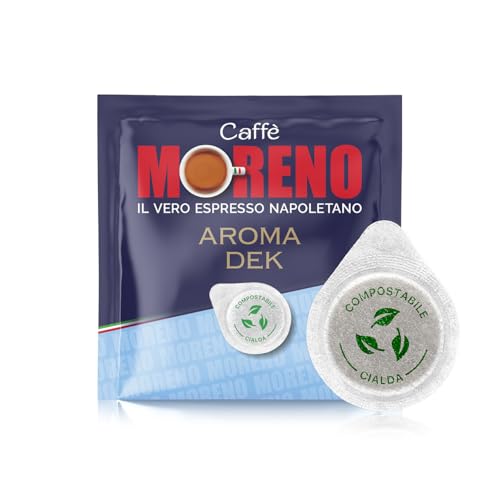 Caffe' Moreno - 150 Cialde Caffe Dek Compostabili, Compatibili Con Macchina Caffè Cialde Sistema Ese44Mm, Cialda Da 7G, Aroma Intenso E Corposo Senza Caffeina, Miscela Decaffeinato Espresso