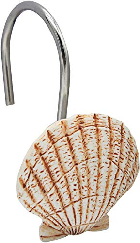 Seashell Shower Curtain Hooks,12Pcs Anti Rust Decorative Resin Hooks For Bathroom, Baby Room, Bedroom, Living Room Decor (Light Brown Seashell) #TOP6