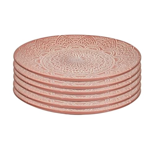 AltoBuy Set de 6 Assiettes Plates en céramique Terracotta Motif Mandala (Ø27 cm) - AKKA