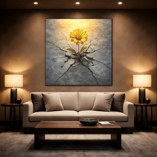 Toile canvas fleur jaune relief 3cm tableau carré salon - 2