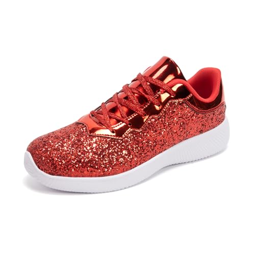 Women's Glitter Sneakers Shoes Lightweight Tennis Shoes Metallic Sequin Walking Shoes(Red,8.5) by Lxuan - Used condition - US$26.99