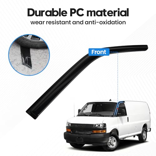 Image of Express Rain Guards - Window Visors for Chevrolet(Chevy) Express /GMC Savana 1996-2025 2026, Out-Channel Side Window Rain Guards for Express Accessories, 4PCS, Black, Car Accessories