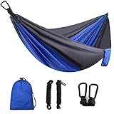 Single & Double Camping Hammock with 2 Tree StrapsLightweight Portable Parachute Nylon Hammock Set for Travel, Backpacking,Beach,Yard and Outdoor Survival (Dark Gray/Dark Blue, Full)