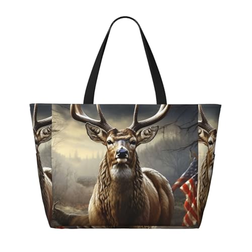 Beach Bags For Women Large Waterproof Sandproof Beach Tote Bag Lightweight Zipper Carry On Bag Deer Hunting Season Pool Bag For Gym Travel Vocation2