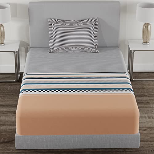 Image of myTrident Home Essential Stripe Collection 144 TC, 100% Cotton Bedsheet with 1 Pillow Cover, Single Size - 152 x 228 cm, Albert