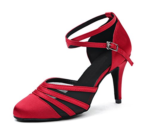 MINITOO Damen Latin Salsa Ankle Strap Rot Satin Tanzschuhe Abendschuhe EU 38 Cover