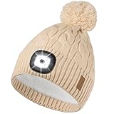 Etsfmoa Winter Hat with Light,Fleece Lined Knit Beanie,Type-c Rechargeable LED Cap (US, Alpha, One Size, Khaki)