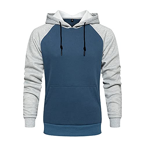 TOLOER Mens Novelty Color Block Hoodies Cozy Sport Outwear Blue Large