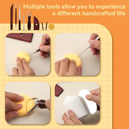 Image of Pottery Tools Kit, Clay Tools Set, Ceramic Tool Kit | Pottery Tools and Supplies with Clay Cutting, Modeling, Trimming Tools for Smoothing, Cleaning, Carving