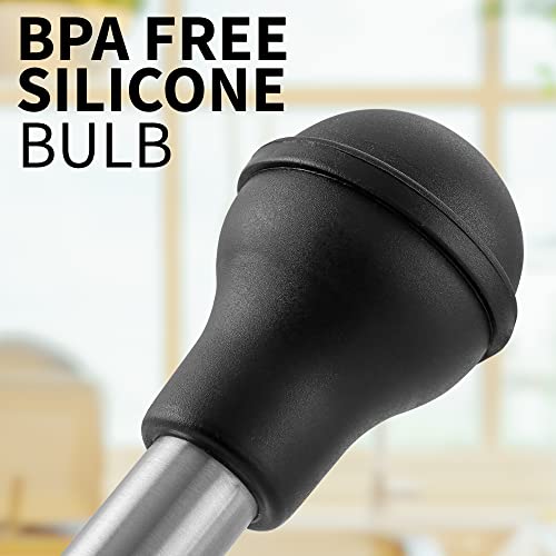 Zulay Kitchen Stainless Steel Turkey Baster - Food Grade Metal Turkey Baster Syringe with Silicone Suction Bulb - Large Size - Includes 2 Detachable Needles and Cleaning Brush