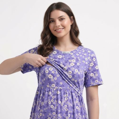 Image of Zero Clothing Feeding Dress for New Moms Casual Loungewear Ankle Length | Cotton Maternity Nighty | Zipless Feeding Dresses for Women | Pregnancy & Nursing Wear