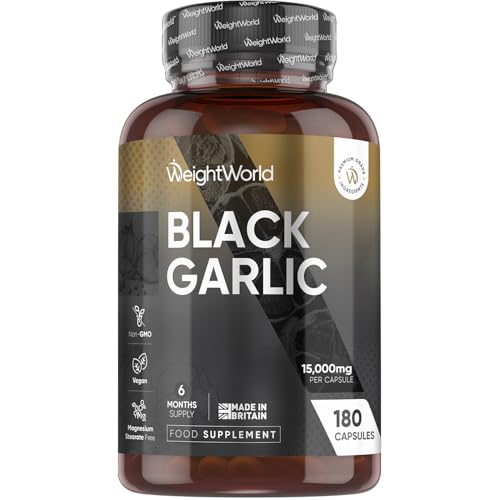 WeightWorld Black Garlic Capsules 15000mg | 6 Months Supply | 180 Capsules | Highly Concentrated Black Garlic Extract (100:1) | 1 per Day | Vegan Non-GMO & Magnesium Stearate-Free | Made in the UK