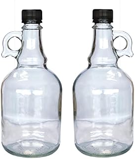 Home Brew & Wine Making - Pack of 2 x Glass Gallone Bottles with Screw Caps - 1 Litre Capacity (Choice of 2 Sizes)