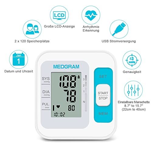 Blood Pressure Machines for Home Use, MEDGRAM Accurate Upper Arm Blood Pressure Monitor with Large...