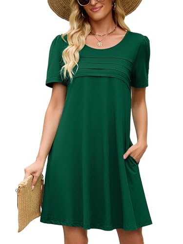 Image of Heymoments Women's Short Sleeve Crewneck Sundress Summer Casual A-Line Beach Dress with Pockets S-2XL
