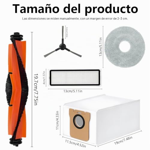 Miniatura 8 de Homruich 23 Piezas De Accesorios Para Aspiradora Xiaomi X20 Max X20 Pro De Repuesto, 1 Cepillo Principal, 4 Filtros, 4 Paños De Limpieza, 6 Bolsas De Polvo, 7 Cepillos Laterales, 1 Cepillo