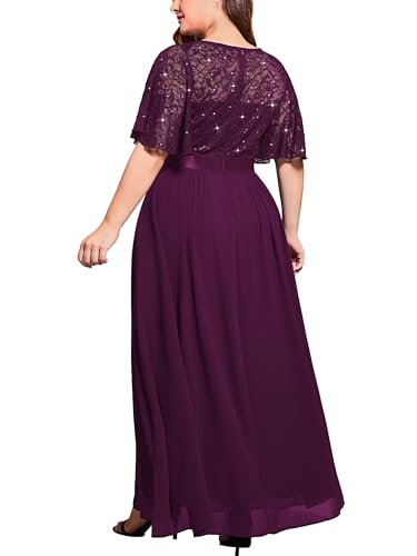 Miusol Women's Plus Size Sequin Lace Butterfly Sleeves Evening Maxi Dress