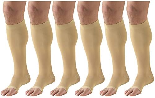 30-40 mmHg Compression Stockings for Men and Women, Knee High Length, Dot-Top, Open Toe Beige 2X-Large (6 Pairs)