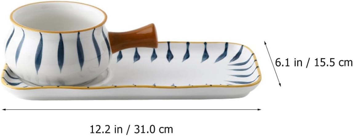 SUPVOX Ceramic Milk Pan and Soup Pot Set 650ml Hand-painted Handle with Tray for Stovetop Cooking and Heating Saucepans