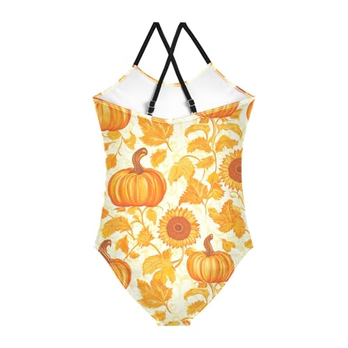 Sunflower Autumn Fall Pumpkin Girls One Piece Swimsuit Beach Swimwear 208589862
