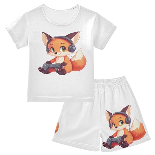 Fox Controller White Pajama Set Short Sleeve PJS 2 Piece Summer Pajamas Shorts Sets Cotton Size 14Y