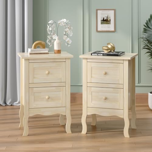 Bonnlo Nightstands Set of 2, Solid Wood Nightstand...