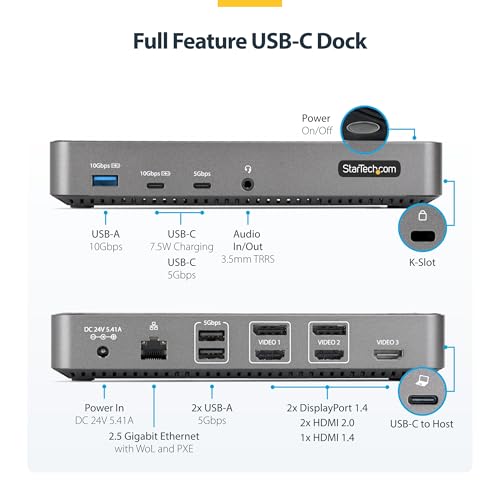 Docking station USB-C triple monitor HDMI DisplayPort para MacBook M1 M2 M3 M4 y Windows 100W 2