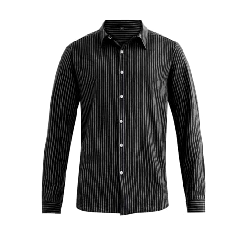 BAYAMO Men's Casual Button-Down Striped Shirts Long Sleeve Cotton Linen Shirts for Men Fashion Business Shirt2