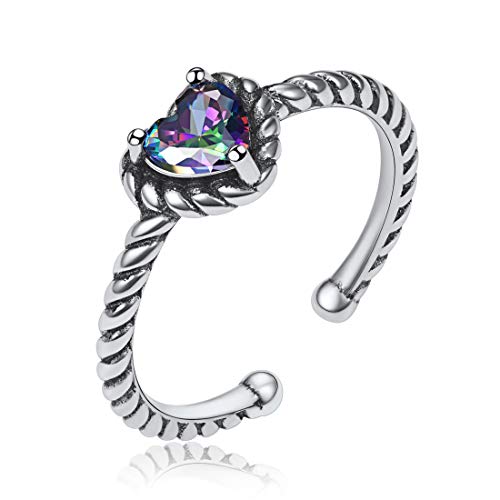 ChicSilver Gemstone Heart Ring for Women Colorful Rainbow Topaz Jewelry Bridal Bridesmaid Gifts Valentine's Day Present