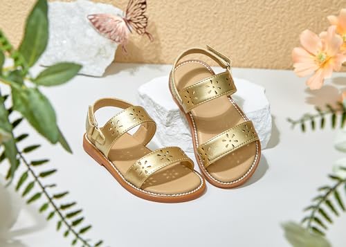 Image of PHIRAMIN Toddler Girl Sandals - Flower Girl Dress Shoes Open Toe Little Kid Flats