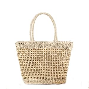 Handgemaakte strozak, de nieuwe stijl casual reizen strand visnet handtas van geweven damestas, zomer tas met grote capaciteit. (Color : Beige, Size : 10.24in*9.84in)