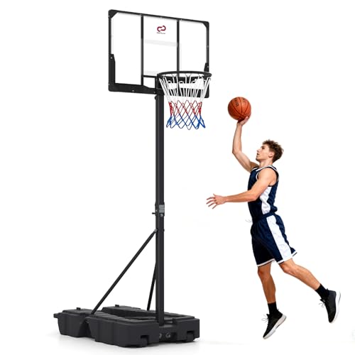 Goplus Foldable Basketball Hoop, 10 FT Stepless Adjustable