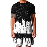 URVIP Herren Sommer Zweiteiler Mosaik-Farbe 3D Bedrucktes Cooles Short-Jogginganzug Trainingsanzug Kurzarm T-Shirt Shorts Freizeit Sportanzug Männer Kurze Hose Set Gym Outfit Multi-06 XL